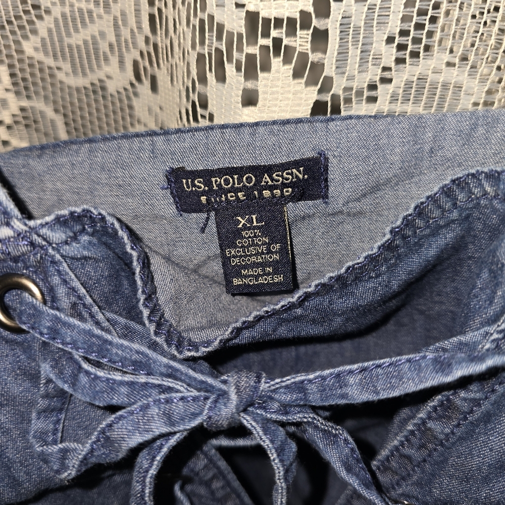 US Polo Assn Denim Sundress, Sleeveless, Lace Up, Womens XL, blue Jean Dress - Picture 4 of 5